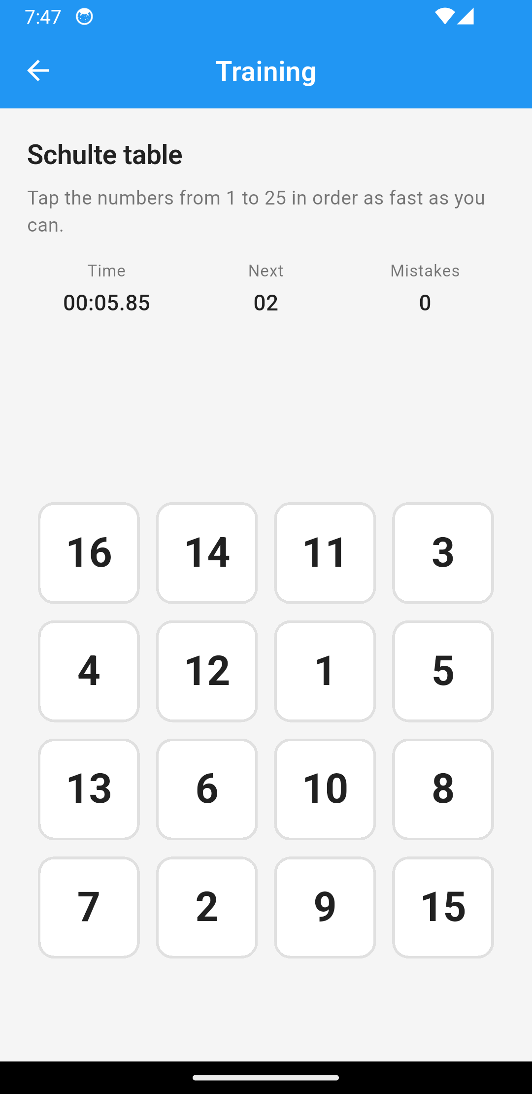 Schulte Table app screenshot 2